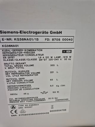 Nevera Siemens 185cm No Funciona