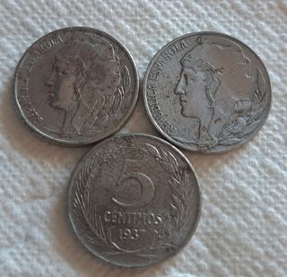 Lote 3 Monedas 5 Céntimos de 1937 de la republica