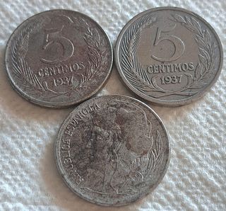 Lote 3 Monedas 5 Céntimos de 1937 de la republica