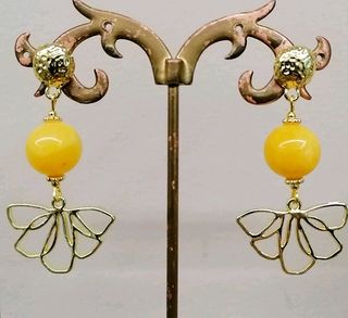 Orecchini Agata e fiore giallo