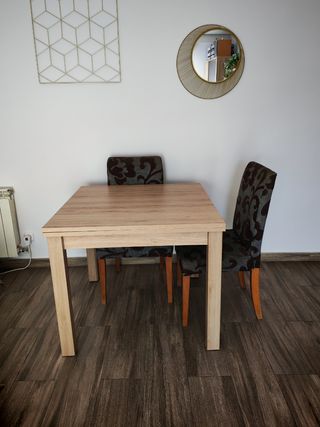 Mesa de comedor madera 90x90 extensible 90x180