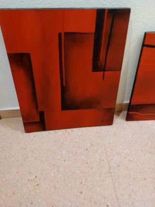 2 Quadri astratti ad olio rosso-nero
