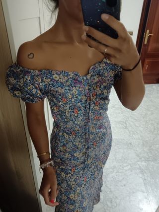 Vestido floral midi - azul
