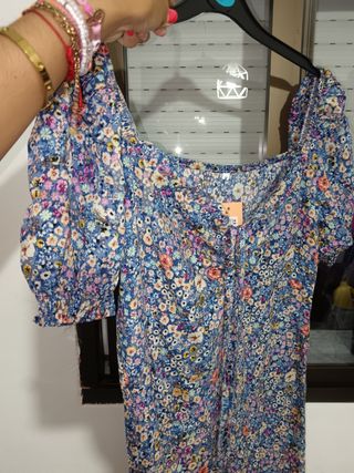 Vestido floral midi - azul
