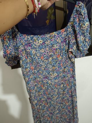 Vestido floral midi - azul