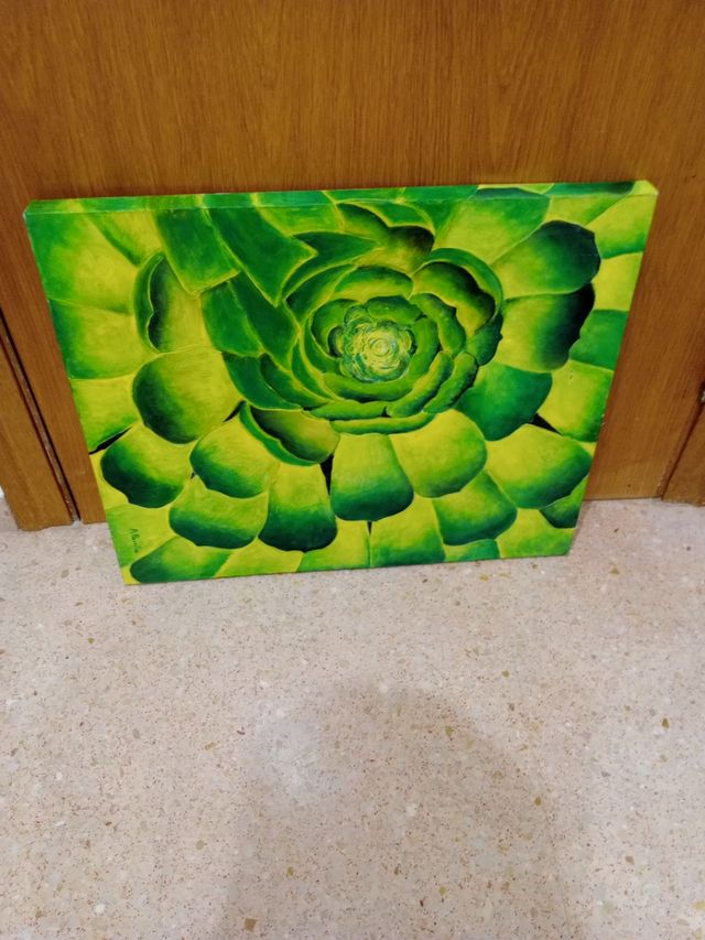 Cuadro pintura suculenta verde