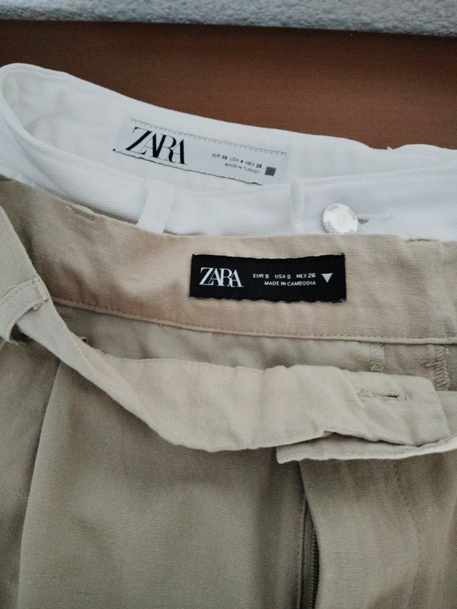 2 pantalones ZARA cortos beige y blanco precio LOT