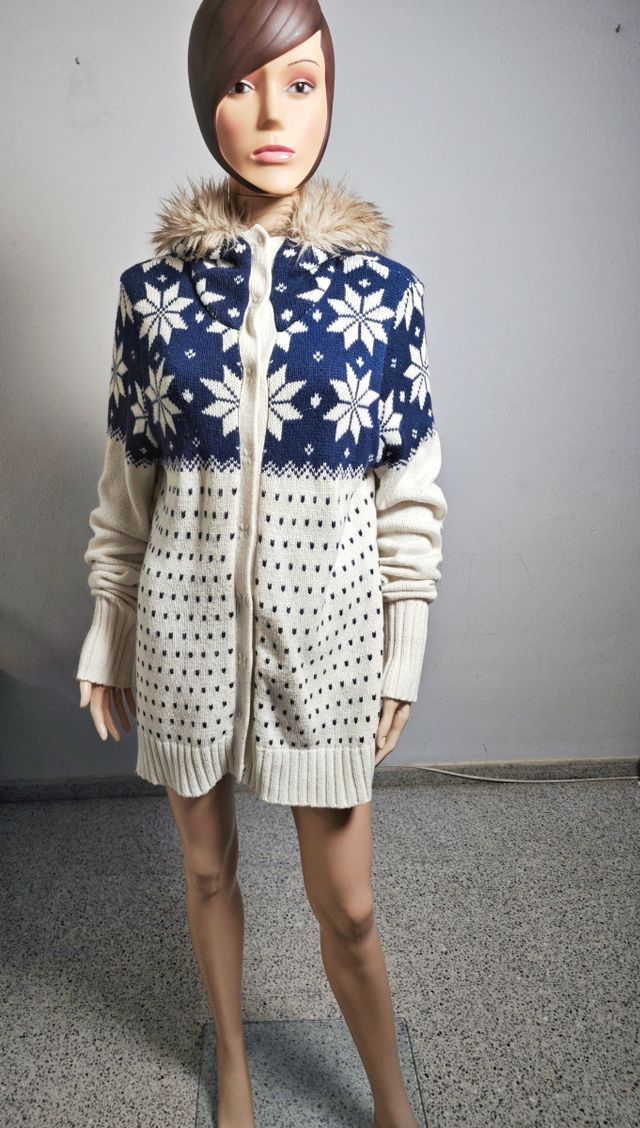 Cárdigan vintage H&M L.O.G.G. estampado nórdico XL