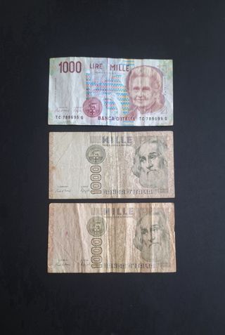 3 banconote da 1000 lire italiane