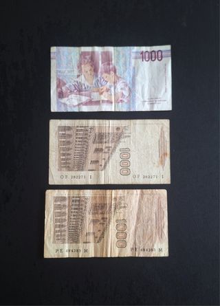 3 banconote da 1000 lire italiane