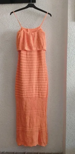 Vestido crochet largo naranja