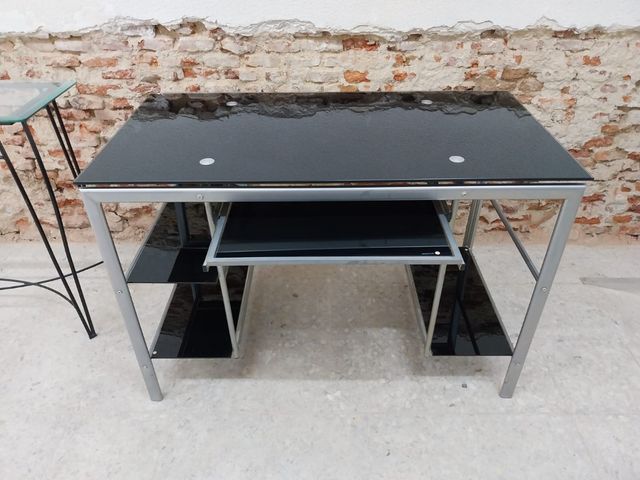 Mesa escritorio cristal negro plata