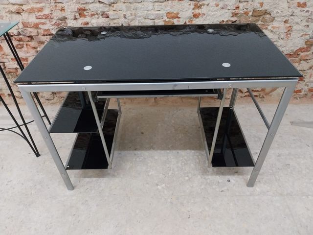 Mesa escritorio cristal negro plata