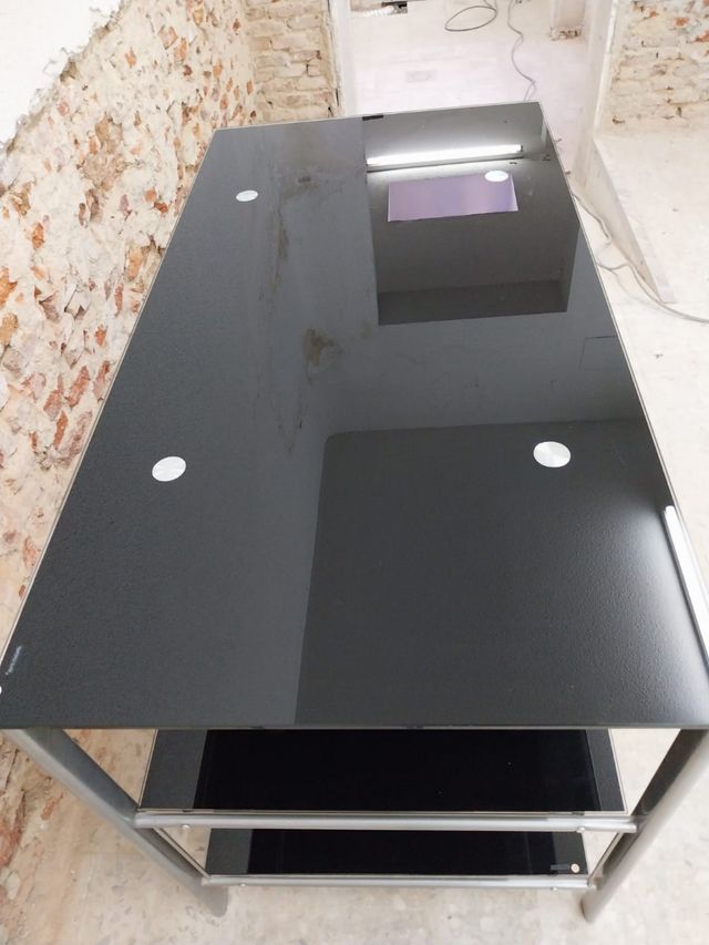 Mesa escritorio cristal negro plata