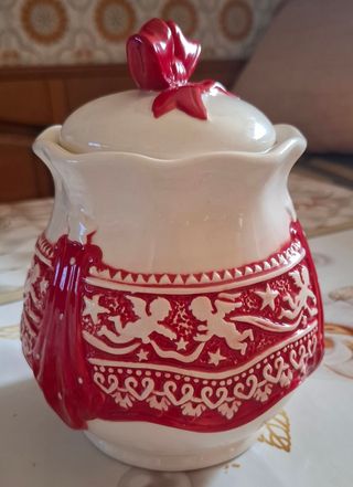 Biscottiera Natale Ceramica Rossa