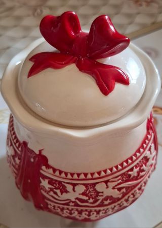 Biscottiera Natale Ceramica Rossa