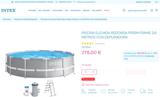Piscina Desmontable 366x90cm Escalera y Depuradora