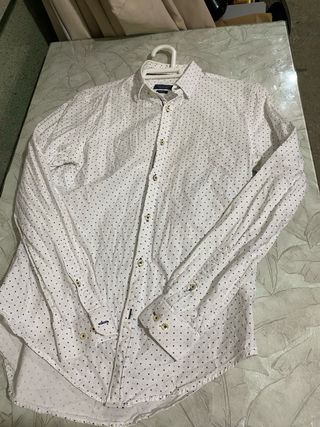 Camisa lunares hombre blanco-azul