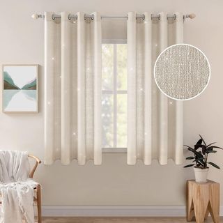 Cortinas tipo lino beige brillante 140x160