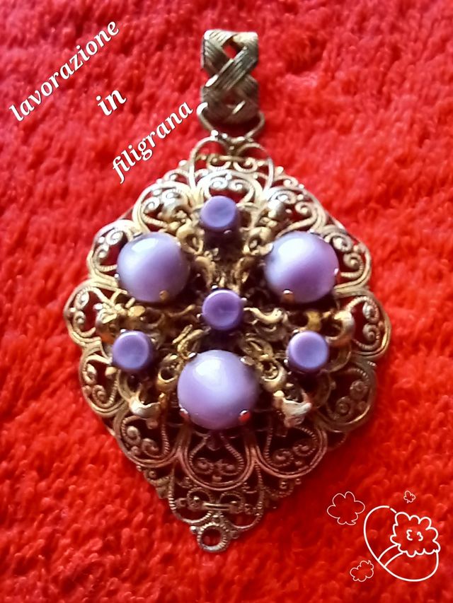 Ciondolo filigrana |perle viola incastonate