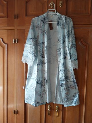 Camisón y bata seda azul