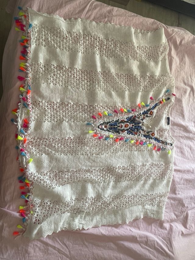 Kaftán playero blanco multicolor