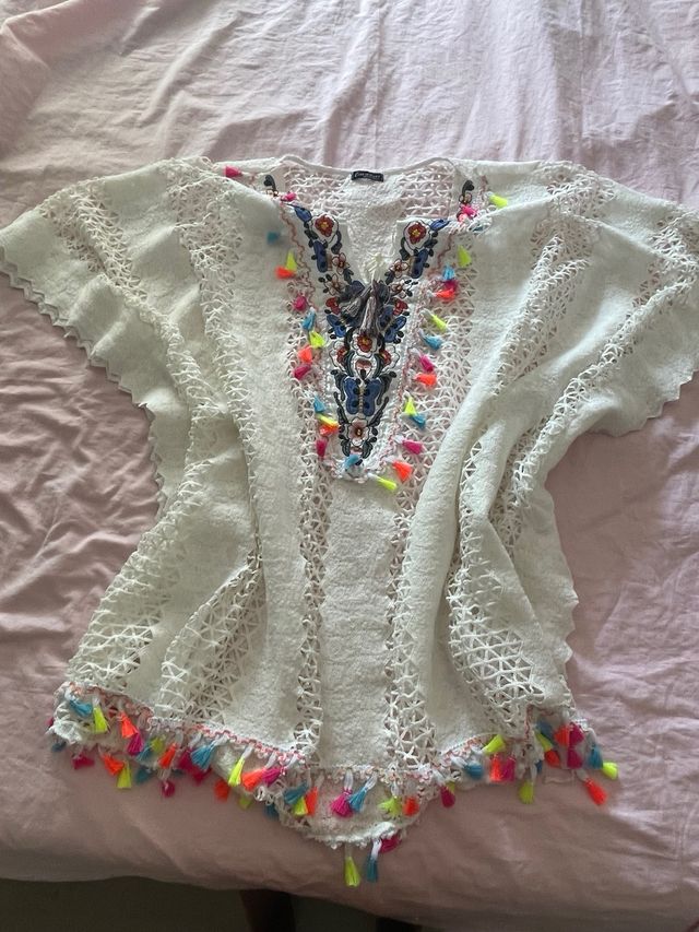 Kaftán playero blanco multicolor