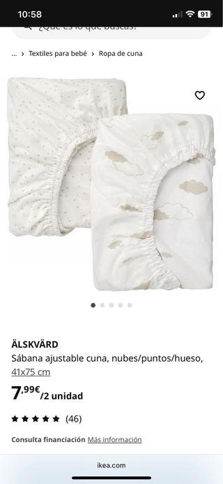 2 sábanas cunas bebé ALSKVÄRD 41x75 NUEVAS