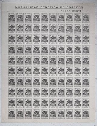 Hoja sellos 50 céntimos mutualidad benéfica correo