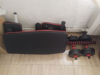 Banco Plegable y Mancuernas 10kg