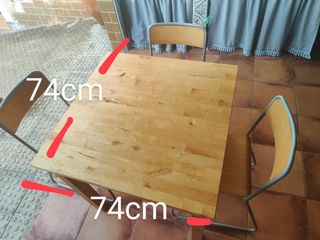 Mesa madera maciza 3 sillas