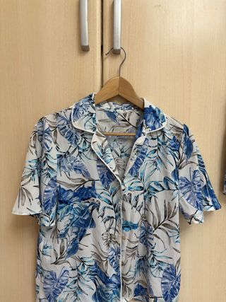 Pijama completo seda verano - Azul y blanco