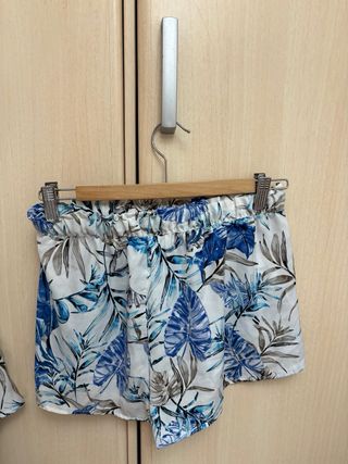 Pijama completo seda verano - Azul y blanco