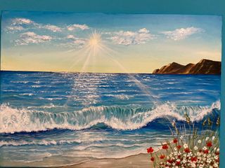 Quadro mare e fiori - acrilico