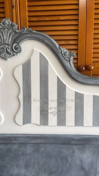Cabecero cama 135cm - Gris y Blanco pintado a mano