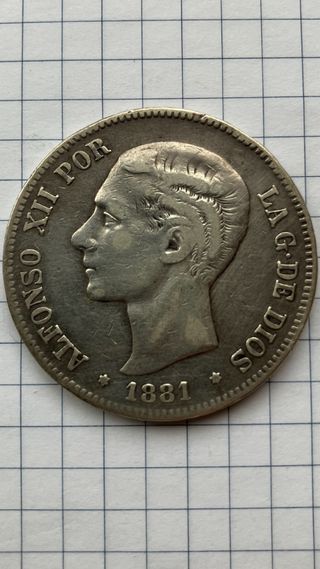 5 pesetas Alfonso XII año 1881 *18-81 plata 900