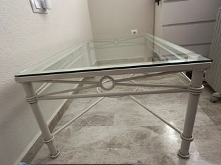  2 Mesas comedor y centro cristal blanco