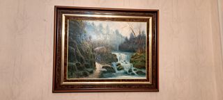 CUADRO DE LIENZO AL OLEO DE PAISAJE DE RIO