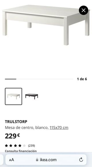 Mesa centro blanca elevable Trulstorp