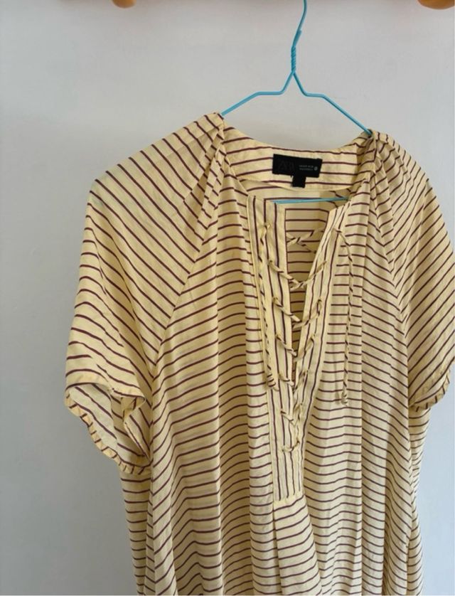 Kaftan rayado Zara - beige y blanco