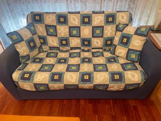 Sofá cama azul y beige