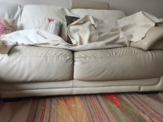 Sofá 3 piezas, 6 plazas beige - Piel