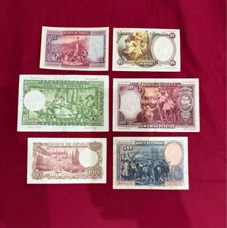 Lote 6 billetes españoles en pesetas Sin Serie ￼