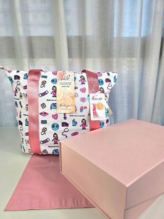 Bolso Tote Enfermera - Rosa pastel, Verde y Morado