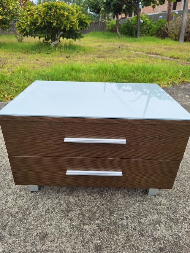 Mueble baño 2 cajones - Moderno. Tapa de cristal