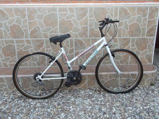 Bicicleta montaña blanca barra superior inclinada
