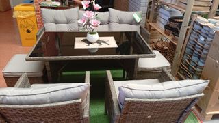 Conjunto jardín mimbre gris - 6 piezas