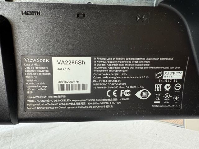 Monitor ViewSonic 51x32cm