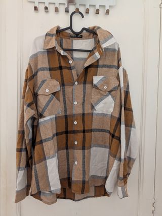 Camisa SHEIN cuadros marrón-blanco, L