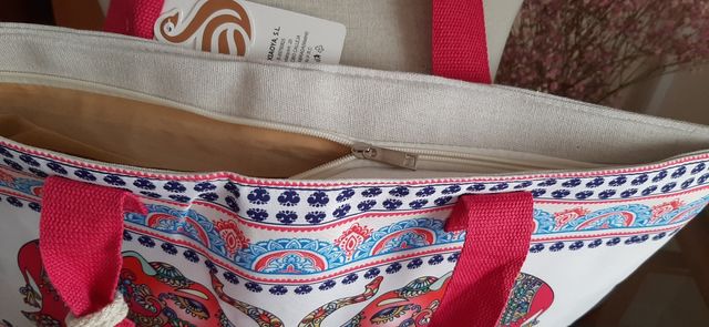 Bolso playa elefante - Blanco y rosa